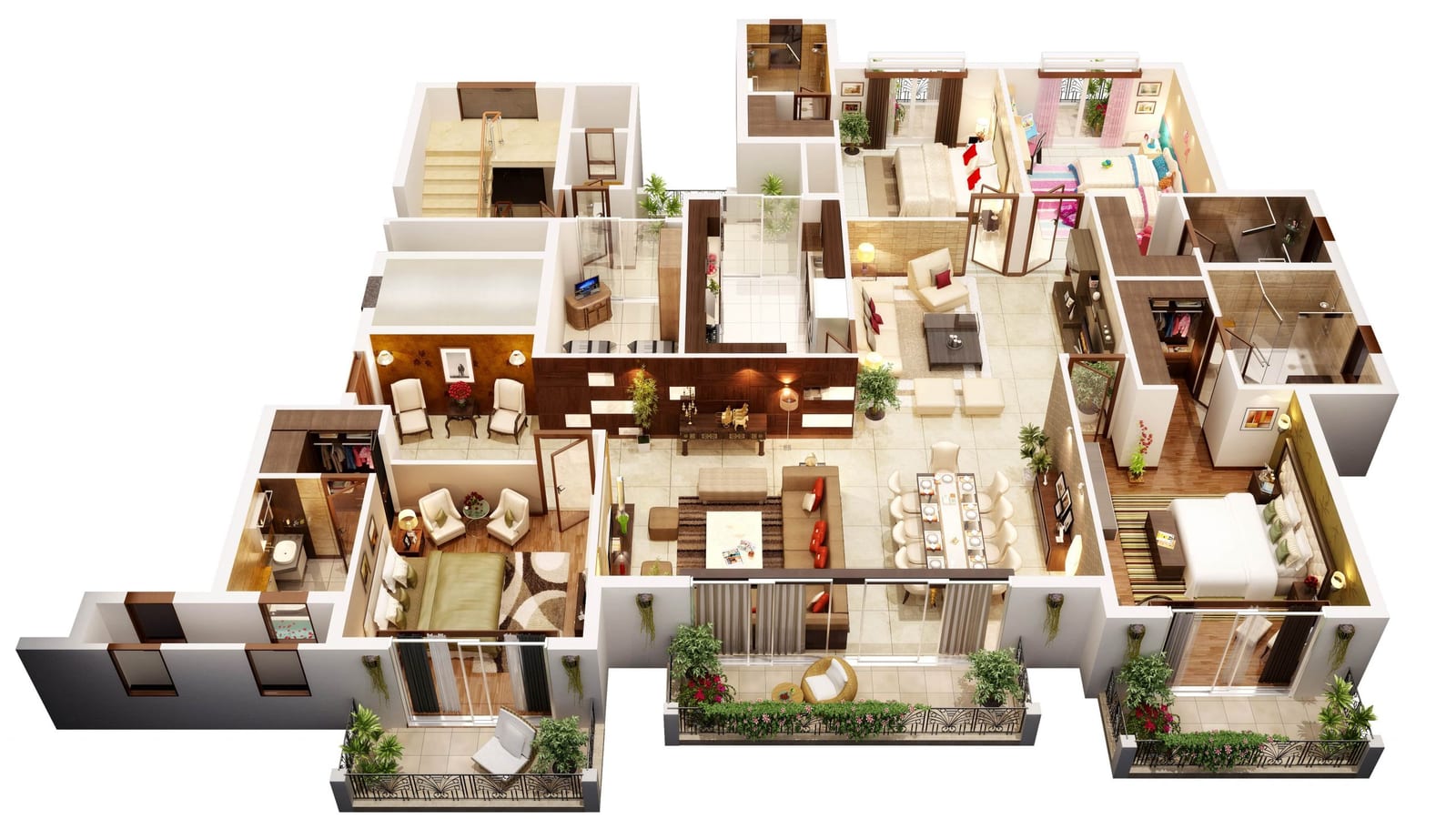 3D layout of the Type A 4 BHK + servant apartment at ATS Casa Espana, 3,300 sq.ft. total area
