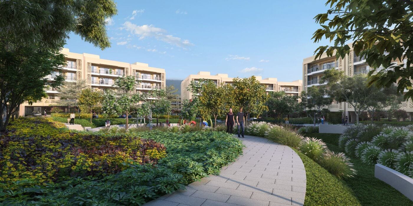 Artist's impression of a garden path through the landscaped park at The Valley Gardens, Panchkula
