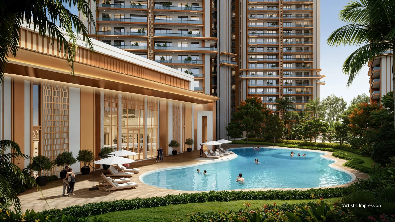 Artist's impression of the swimming pool and club at Leafsong Retreat, Sector 99, Mohali