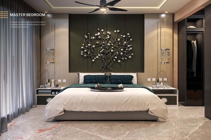 Artist's impression of the master bedroom with a walk-in wardrobe in a Noble Willasa floor