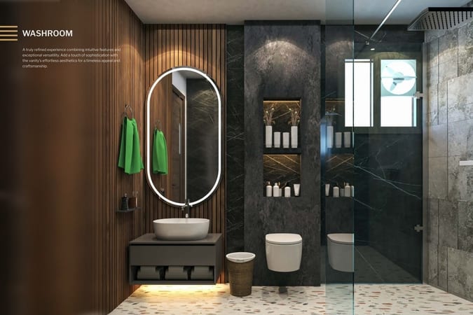 Artist's impression of a washroom with a glass shower partition in a Noble Willasa floor
