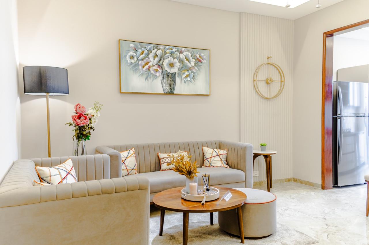 The Antares Zirakpur — spacious living room in the 3 BHK show flat