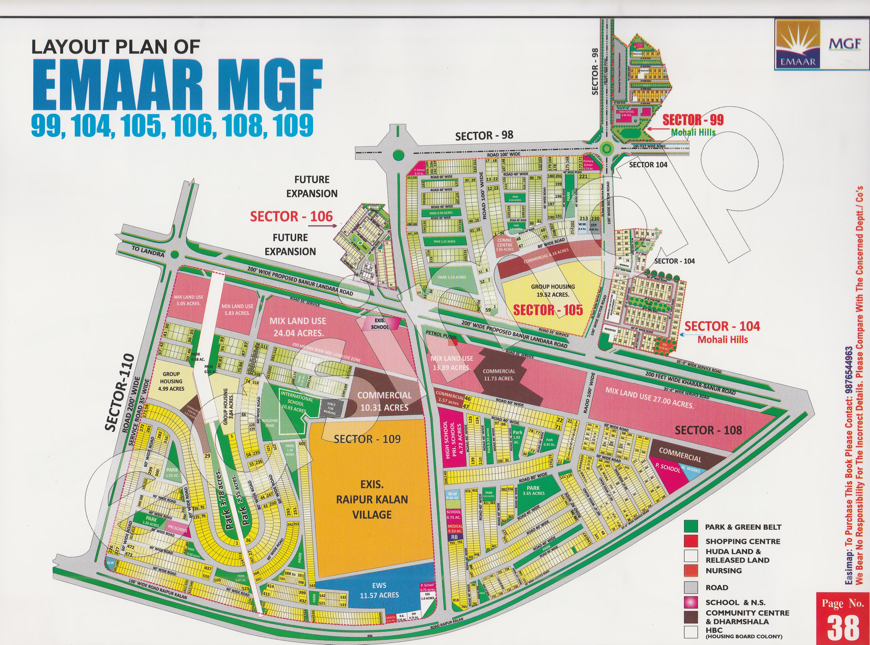 Emaar MGF Sector 99, 104, 105, 106, 108, 109 Mohali layout plan