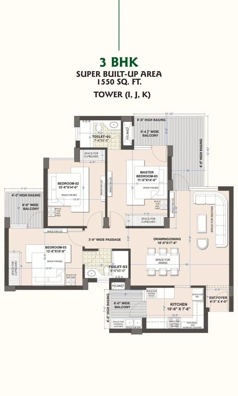 Escon Primera 3BHK Flat For Sale In PR7 Airport Road, Zirakpur