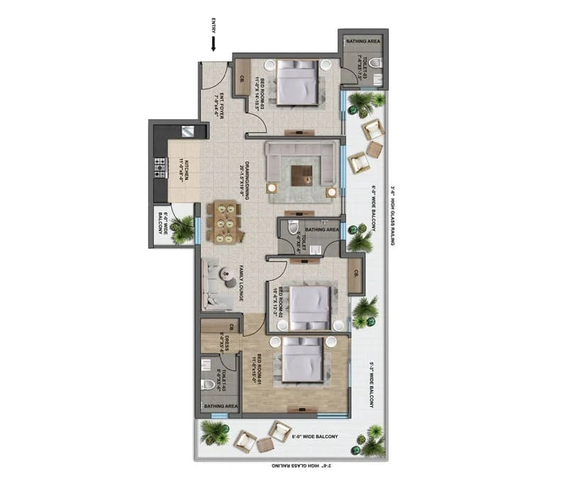 The Zirk 3BHK+S Flat For Sale In High Ground Rd, Zirakpur, Nabha