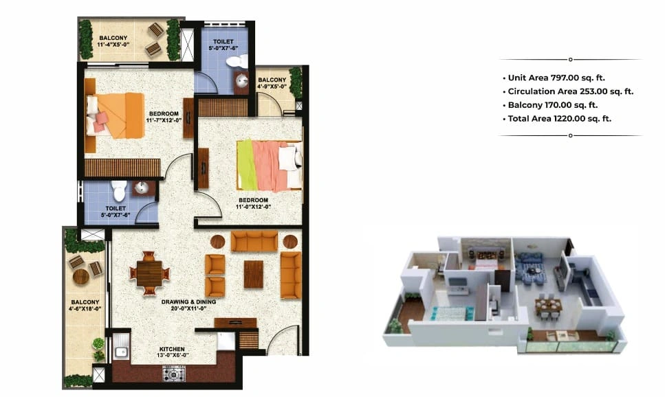Uptown Skylla 2BHK Flats For Sale In Zirakpur