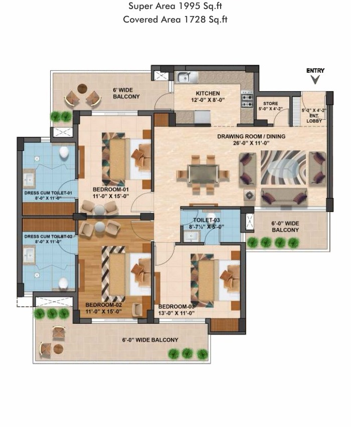 3 BHK + S Flat for Sale in Mohali – The Medallion, Sector 82A